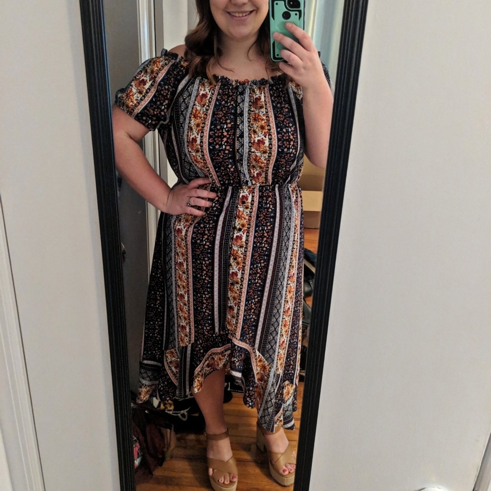 NWT Rue21 Plus Navy Off Shoulder Hi Lo Dress